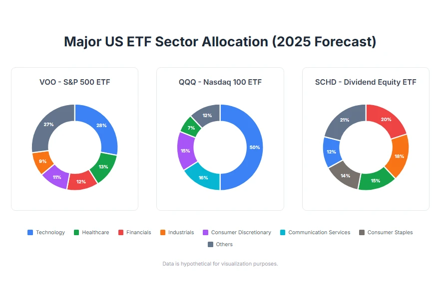 미국 ETF 추천 섹터 비중 비교 차트 2025